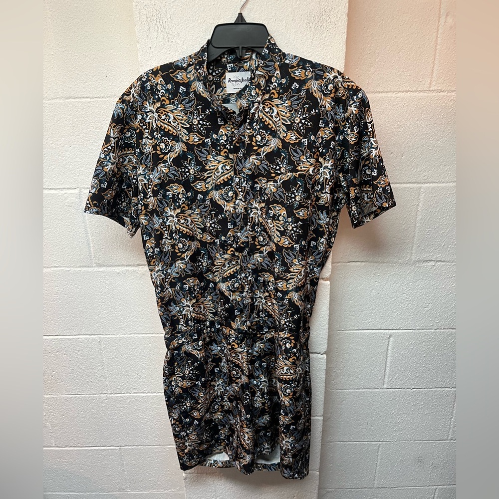Short-Sleeve Navy Paisley Button-Down Romper